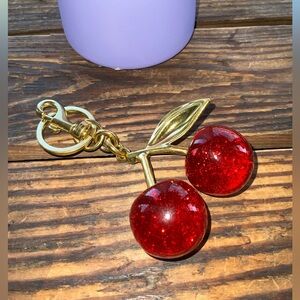 Cherry Bag Charm, Cute Keychain with Metal Key Ring and Clip ~ New
